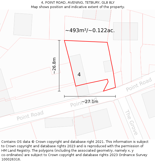 4, POINT ROAD, AVENING, TETBURY, GL8 8LY: Plot and title map