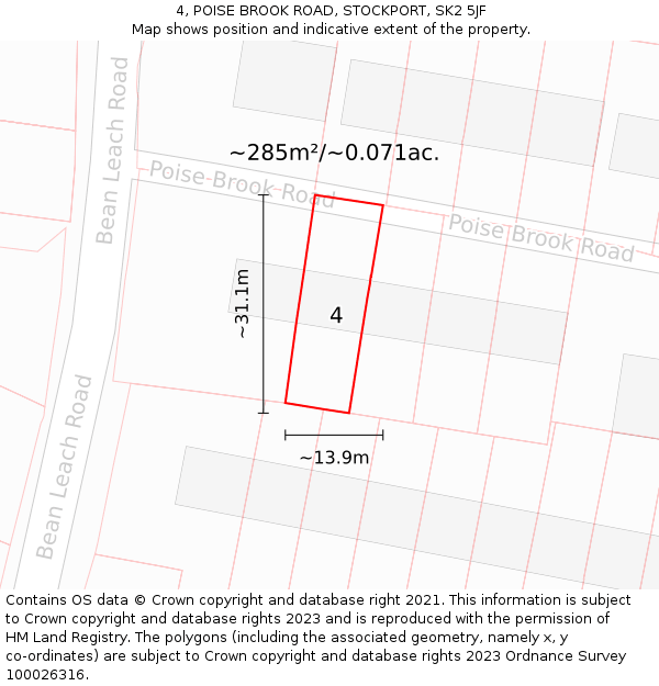 4, POISE BROOK ROAD, STOCKPORT, SK2 5JF: Plot and title map