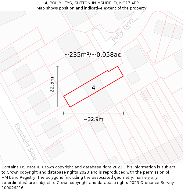 4, POLLY LEYS, SUTTON-IN-ASHFIELD, NG17 4PP: Plot and title map