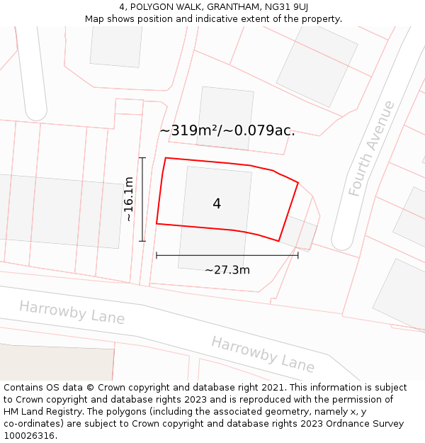 4, POLYGON WALK, GRANTHAM, NG31 9UJ: Plot and title map