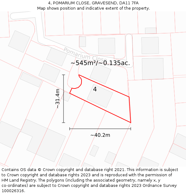 4, POMARIUM CLOSE, GRAVESEND, DA11 7FA: Plot and title map