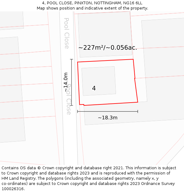 4, POOL CLOSE, PINXTON, NOTTINGHAM, NG16 6LL: Plot and title map