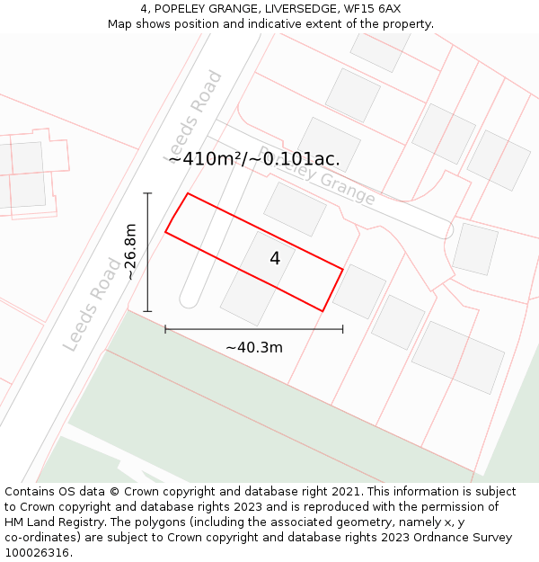 4, POPELEY GRANGE, LIVERSEDGE, WF15 6AX: Plot and title map