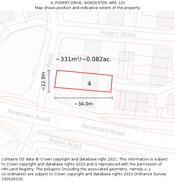 4, POPERT DRIVE, WORCESTER, WR5 1SY: Plot and title map