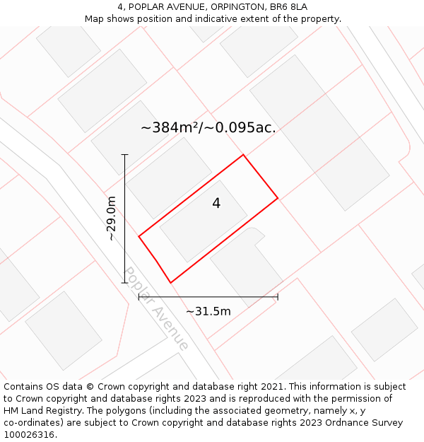 4, POPLAR AVENUE, ORPINGTON, BR6 8LA: Plot and title map