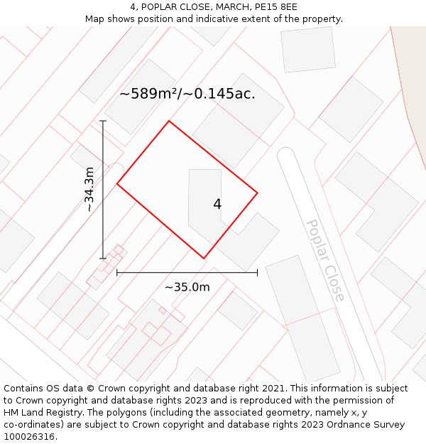 4, POPLAR CLOSE, MARCH, PE15 8EE: Plot and title map