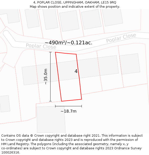 4, POPLAR CLOSE, UPPINGHAM, OAKHAM, LE15 9RQ: Plot and title map