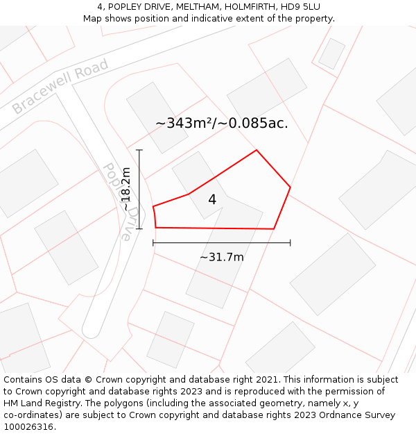 4, POPLEY DRIVE, MELTHAM, HOLMFIRTH, HD9 5LU: Plot and title map
