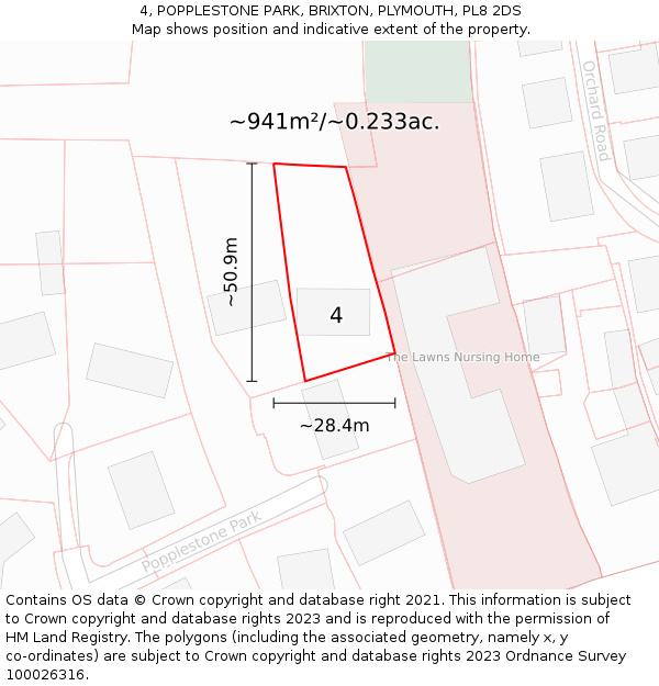 4, POPPLESTONE PARK, BRIXTON, PLYMOUTH, PL8 2DS: Plot and title map