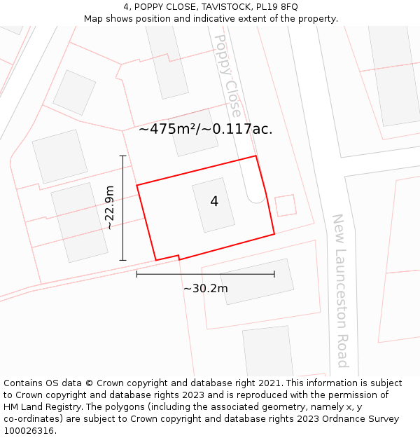 4, POPPY CLOSE, TAVISTOCK, PL19 8FQ: Plot and title map