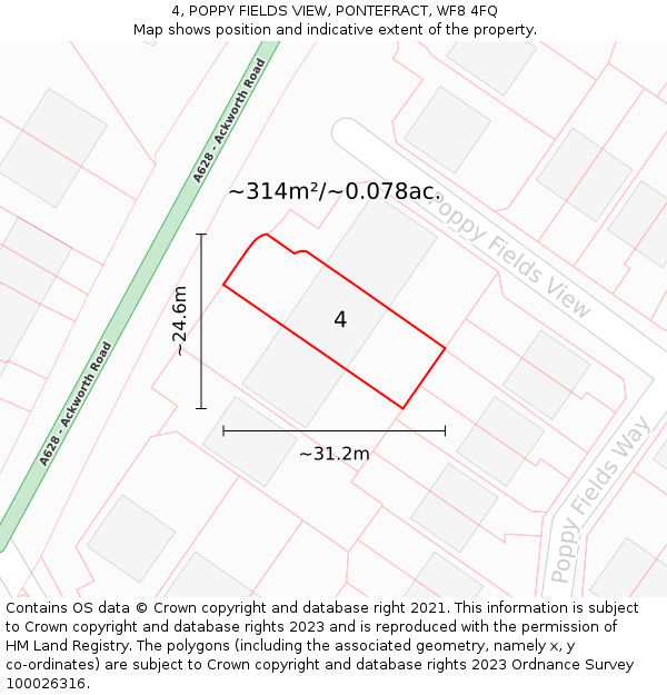 4, POPPY FIELDS VIEW, PONTEFRACT, WF8 4FQ: Plot and title map
