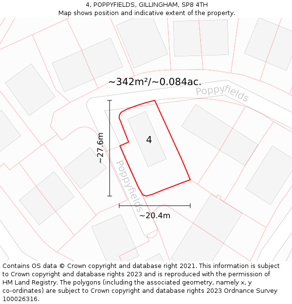 4, POPPYFIELDS, GILLINGHAM, SP8 4TH: Plot and title map