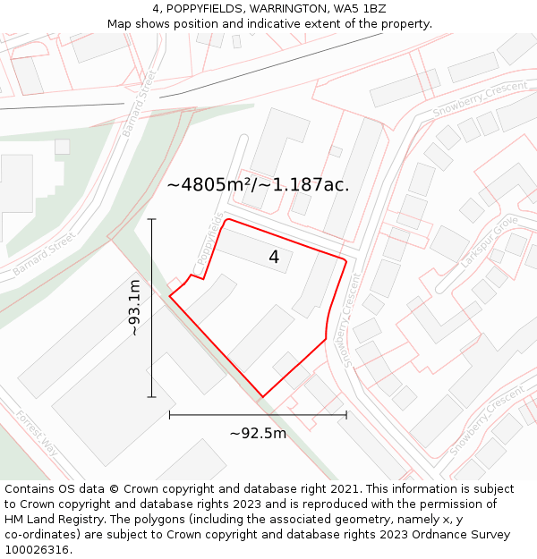 4, POPPYFIELDS, WARRINGTON, WA5 1BZ: Plot and title map