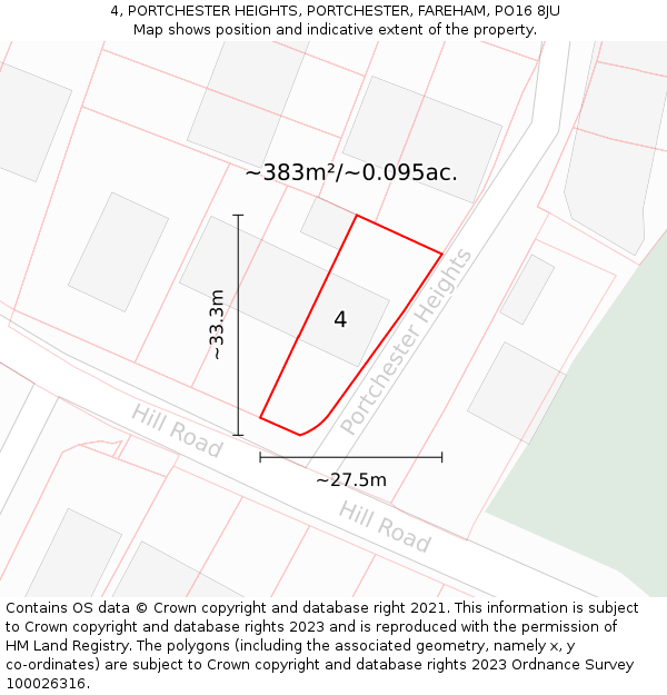 4, PORTCHESTER HEIGHTS, PORTCHESTER, FAREHAM, PO16 8JU: Plot and title map