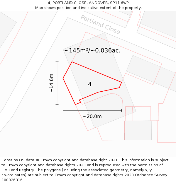 4, PORTLAND CLOSE, ANDOVER, SP11 6WP: Plot and title map