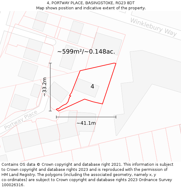 4, PORTWAY PLACE, BASINGSTOKE, RG23 8DT: Plot and title map