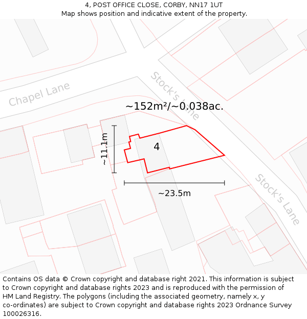 4, POST OFFICE CLOSE, CORBY, NN17 1UT: Plot and title map