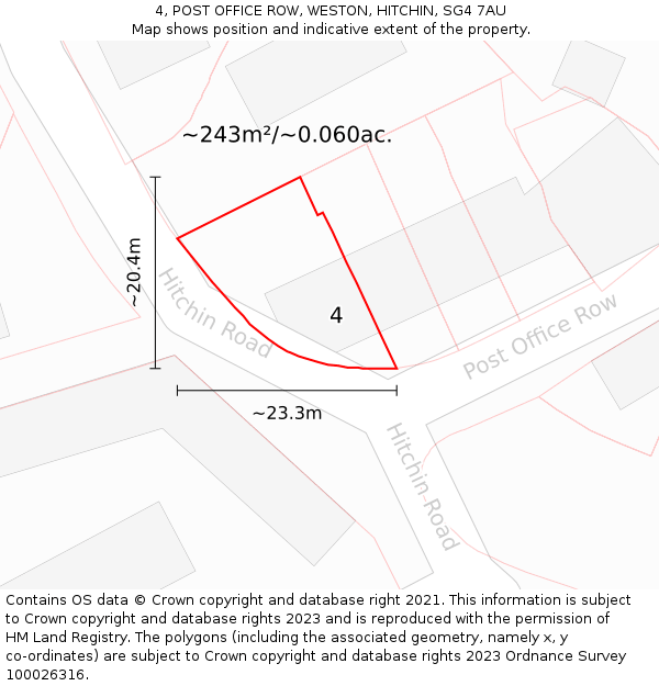 4, POST OFFICE ROW, WESTON, HITCHIN, SG4 7AU: Plot and title map