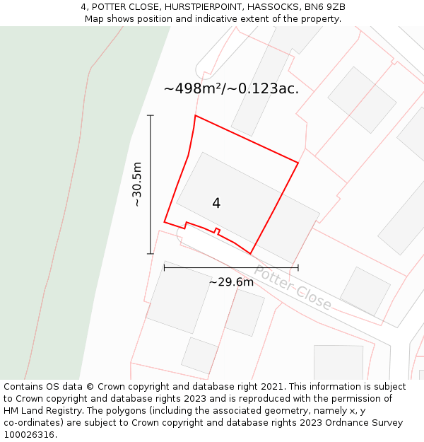 4, POTTER CLOSE, HURSTPIERPOINT, HASSOCKS, BN6 9ZB: Plot and title map