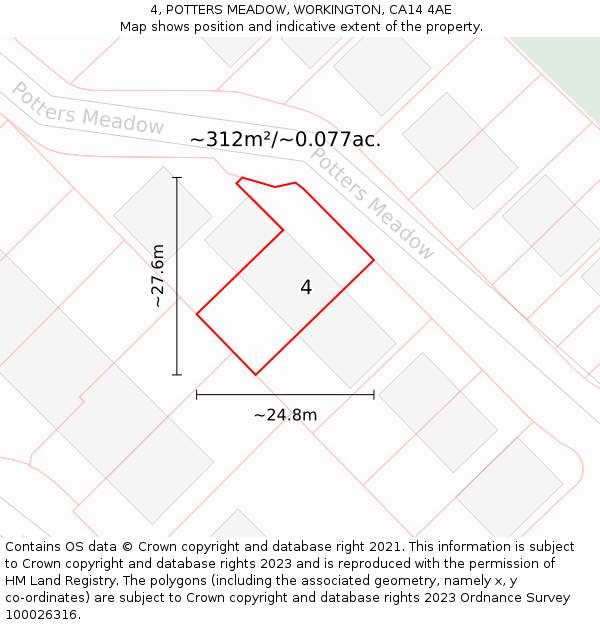 4, POTTERS MEADOW, WORKINGTON, CA14 4AE: Plot and title map