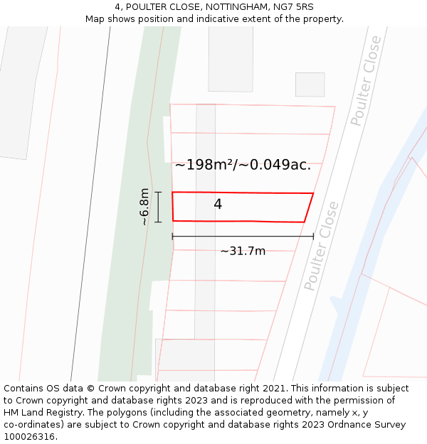 4, POULTER CLOSE, NOTTINGHAM, NG7 5RS: Plot and title map