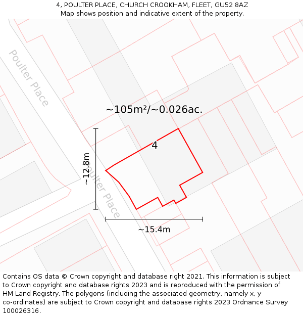 4, POULTER PLACE, CHURCH CROOKHAM, FLEET, GU52 8AZ: Plot and title map