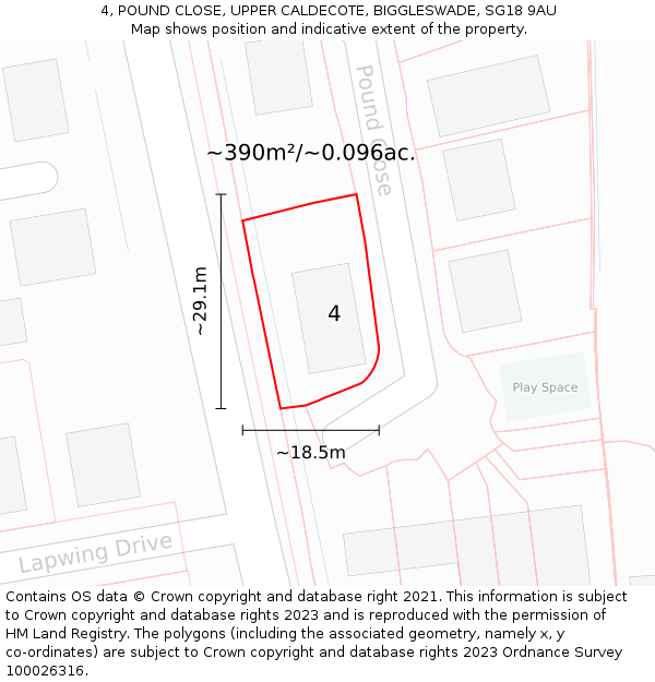 4, POUND CLOSE, UPPER CALDECOTE, BIGGLESWADE, SG18 9AU: Plot and title map