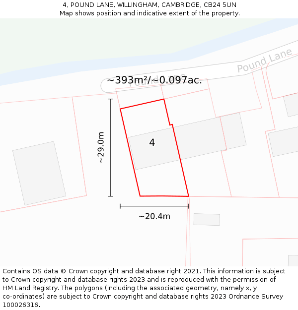 4, POUND LANE, WILLINGHAM, CAMBRIDGE, CB24 5UN: Plot and title map