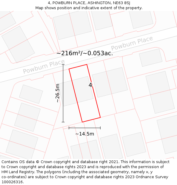 4, POWBURN PLACE, ASHINGTON, NE63 8SJ: Plot and title map