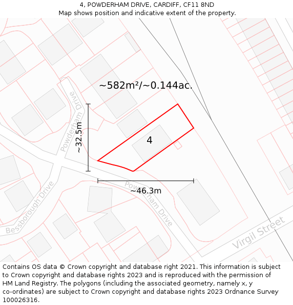 4, POWDERHAM DRIVE, CARDIFF, CF11 8ND: Plot and title map