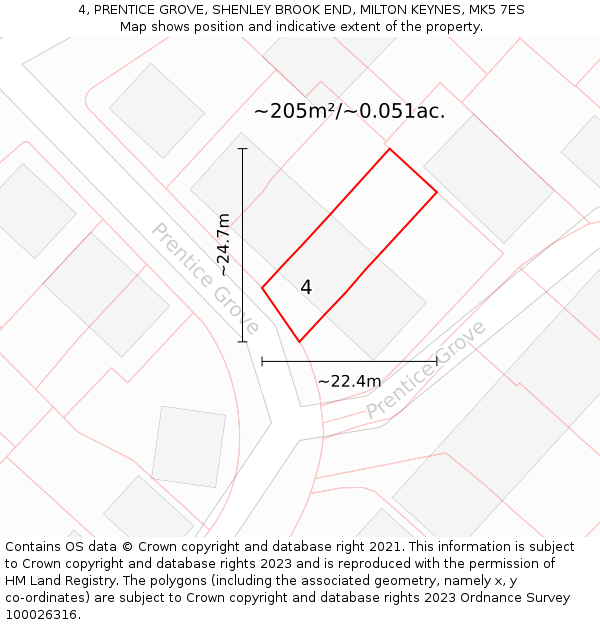 4, PRENTICE GROVE, SHENLEY BROOK END, MILTON KEYNES, MK5 7ES: Plot and title map