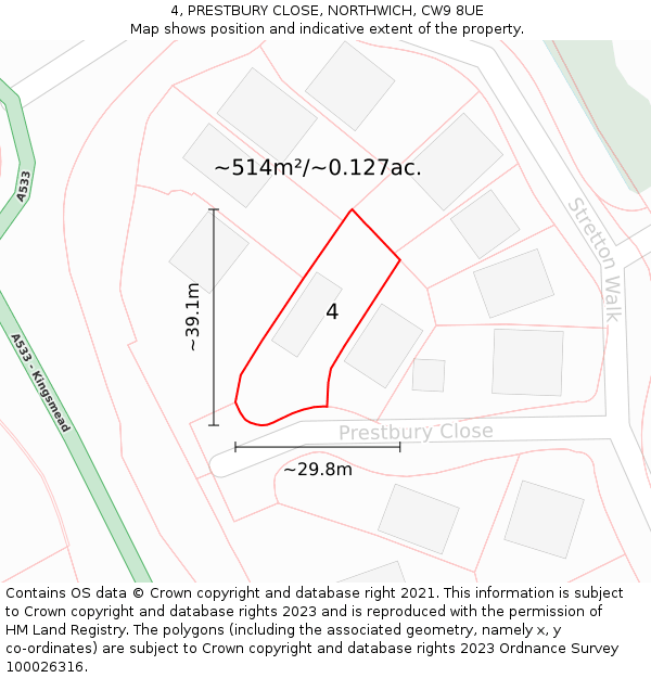 4, PRESTBURY CLOSE, NORTHWICH, CW9 8UE: Plot and title map