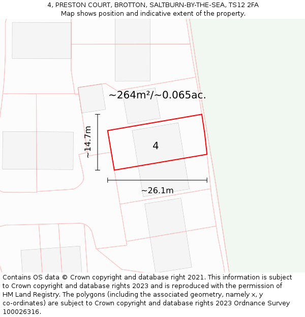 4, PRESTON COURT, BROTTON, SALTBURN-BY-THE-SEA, TS12 2FA: Plot and title map