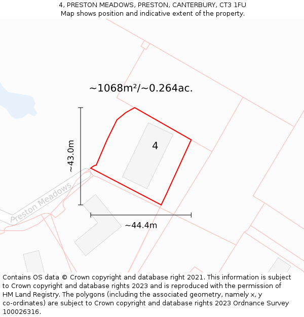 4, PRESTON MEADOWS, PRESTON, CANTERBURY, CT3 1FU: Plot and title map