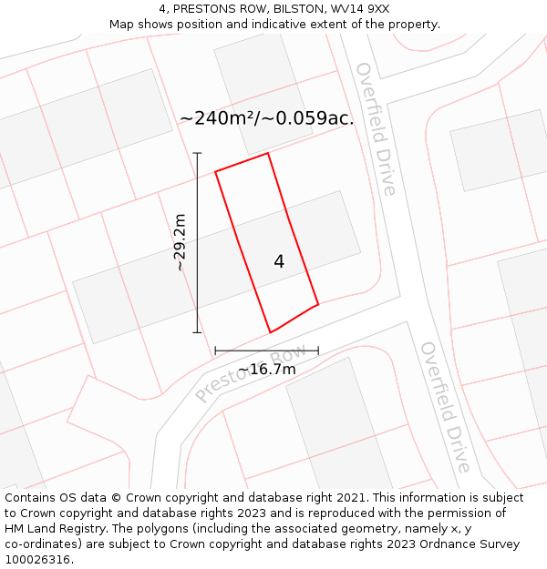 4, PRESTONS ROW, BILSTON, WV14 9XX: Plot and title map