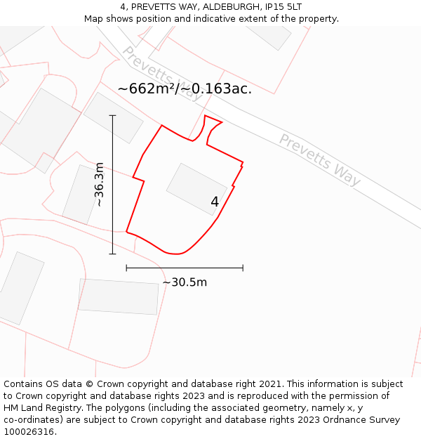 4, PREVETTS WAY, ALDEBURGH, IP15 5LT: Plot and title map
