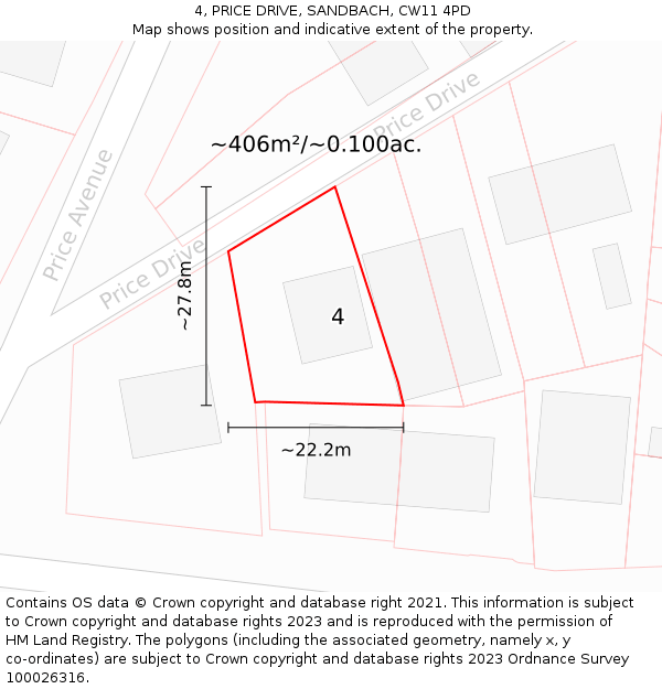 4, PRICE DRIVE, SANDBACH, CW11 4PD: Plot and title map