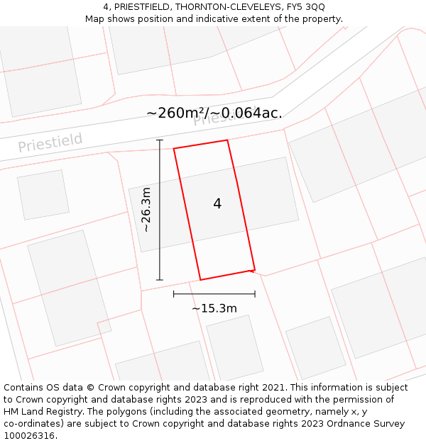 4, PRIESTFIELD, THORNTON-CLEVELEYS, FY5 3QQ: Plot and title map