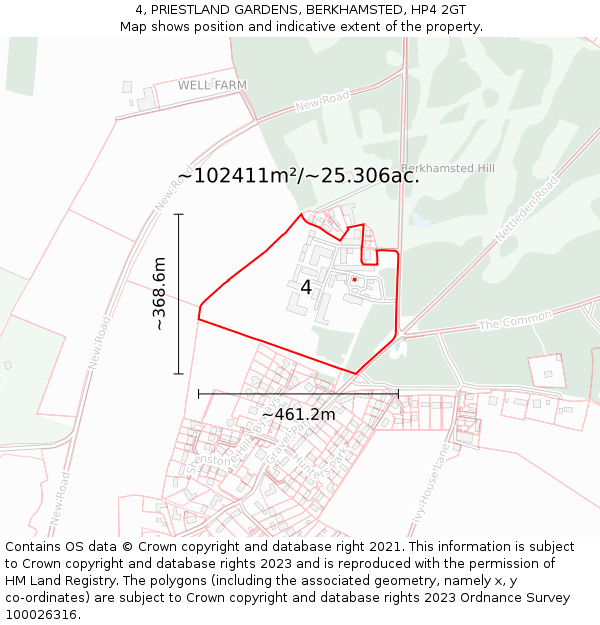 4, PRIESTLAND GARDENS, BERKHAMSTED, HP4 2GT: Plot and title map