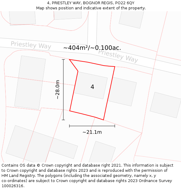 4, PRIESTLEY WAY, BOGNOR REGIS, PO22 6QY: Plot and title map