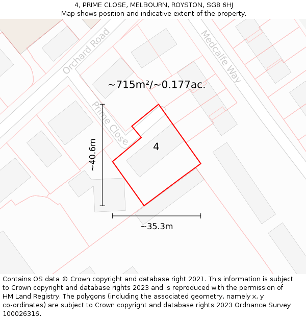 4, PRIME CLOSE, MELBOURN, ROYSTON, SG8 6HJ: Plot and title map