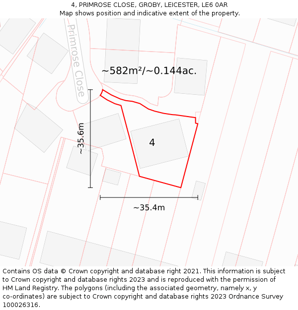 4, PRIMROSE CLOSE, GROBY, LEICESTER, LE6 0AR: Plot and title map