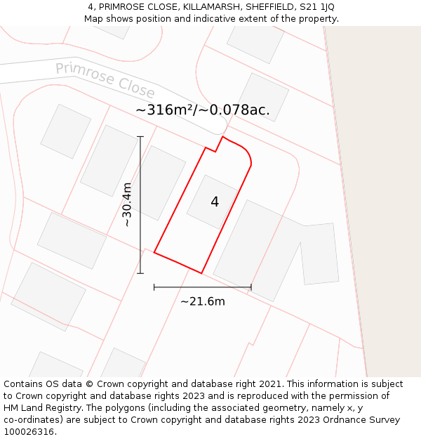 4, PRIMROSE CLOSE, KILLAMARSH, SHEFFIELD, S21 1JQ: Plot and title map
