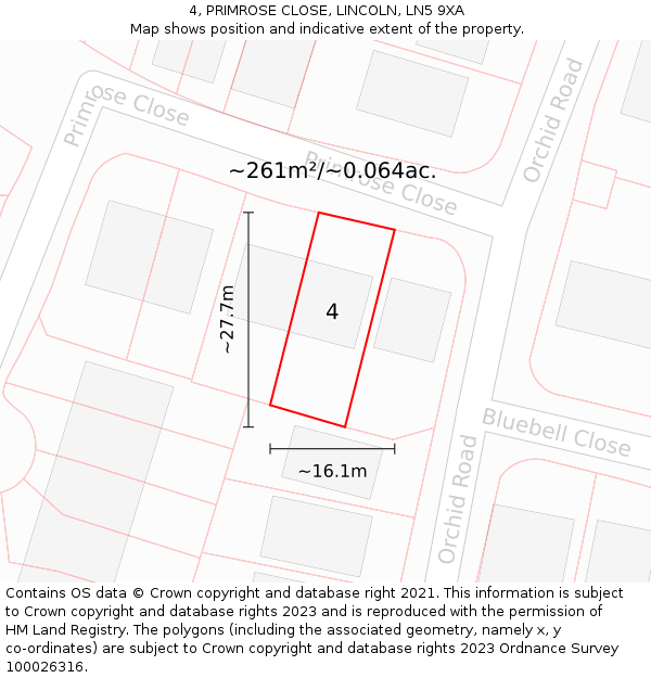 4, PRIMROSE CLOSE, LINCOLN, LN5 9XA: Plot and title map