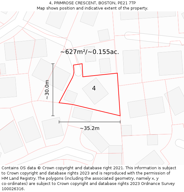 4, PRIMROSE CRESCENT, BOSTON, PE21 7TP: Plot and title map