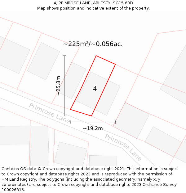 4, PRIMROSE LANE, ARLESEY, SG15 6RD: Plot and title map