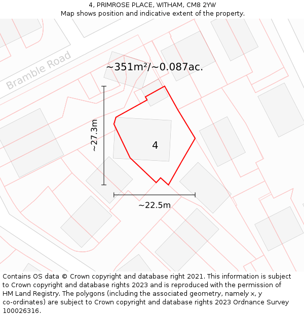 4, PRIMROSE PLACE, WITHAM, CM8 2YW: Plot and title map