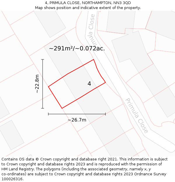 4, PRIMULA CLOSE, NORTHAMPTON, NN3 3QD: Plot and title map