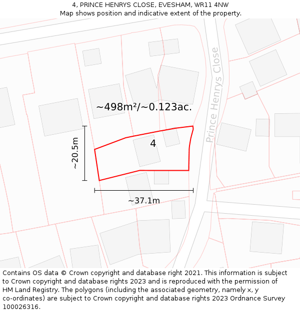 4, PRINCE HENRYS CLOSE, EVESHAM, WR11 4NW: Plot and title map