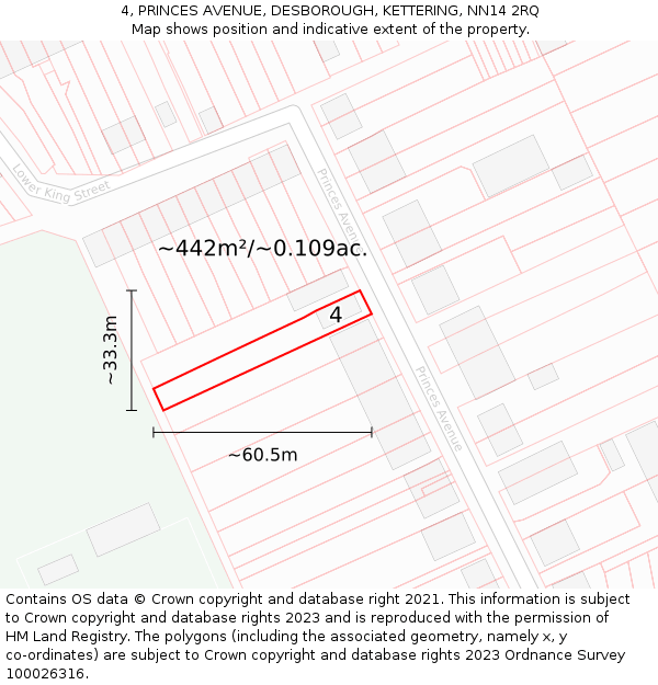 4, PRINCES AVENUE, DESBOROUGH, KETTERING, NN14 2RQ: Plot and title map